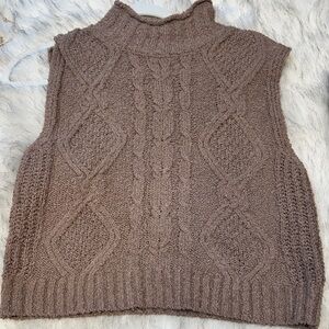 Pink Rose Cable Knit Turtleneck Sweater - Brown